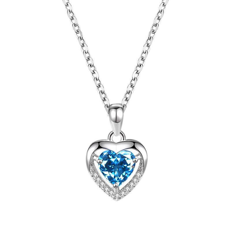 925 Heart-Shaped Rhinestone Luxury Personalized Necklace Blue