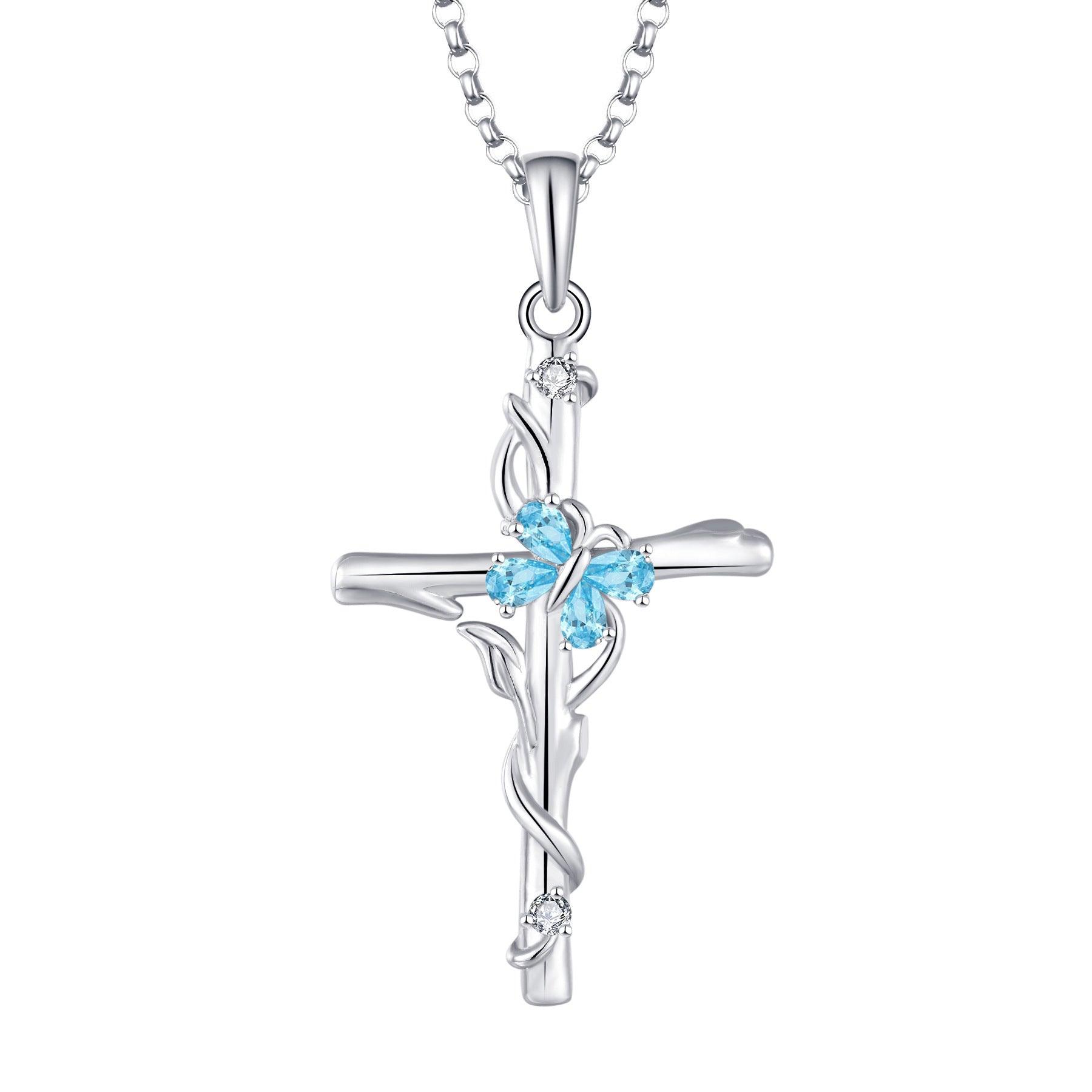 Christ Pendant Necklace | Daily Wear Zirconium blue