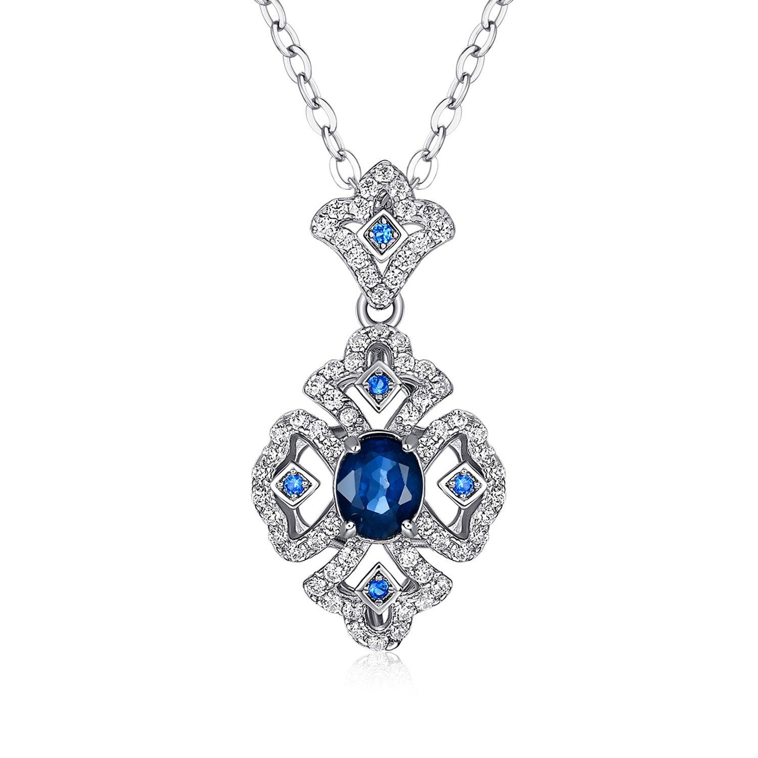 Natural Sapphire Pendant Necklace In S925 Sterling Silver Platinum gold