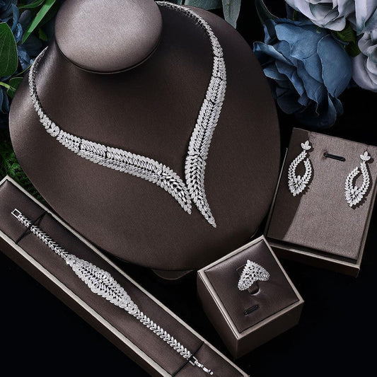 Bridal Wedding Four-Piece Jewelry | Party Wear White Silver