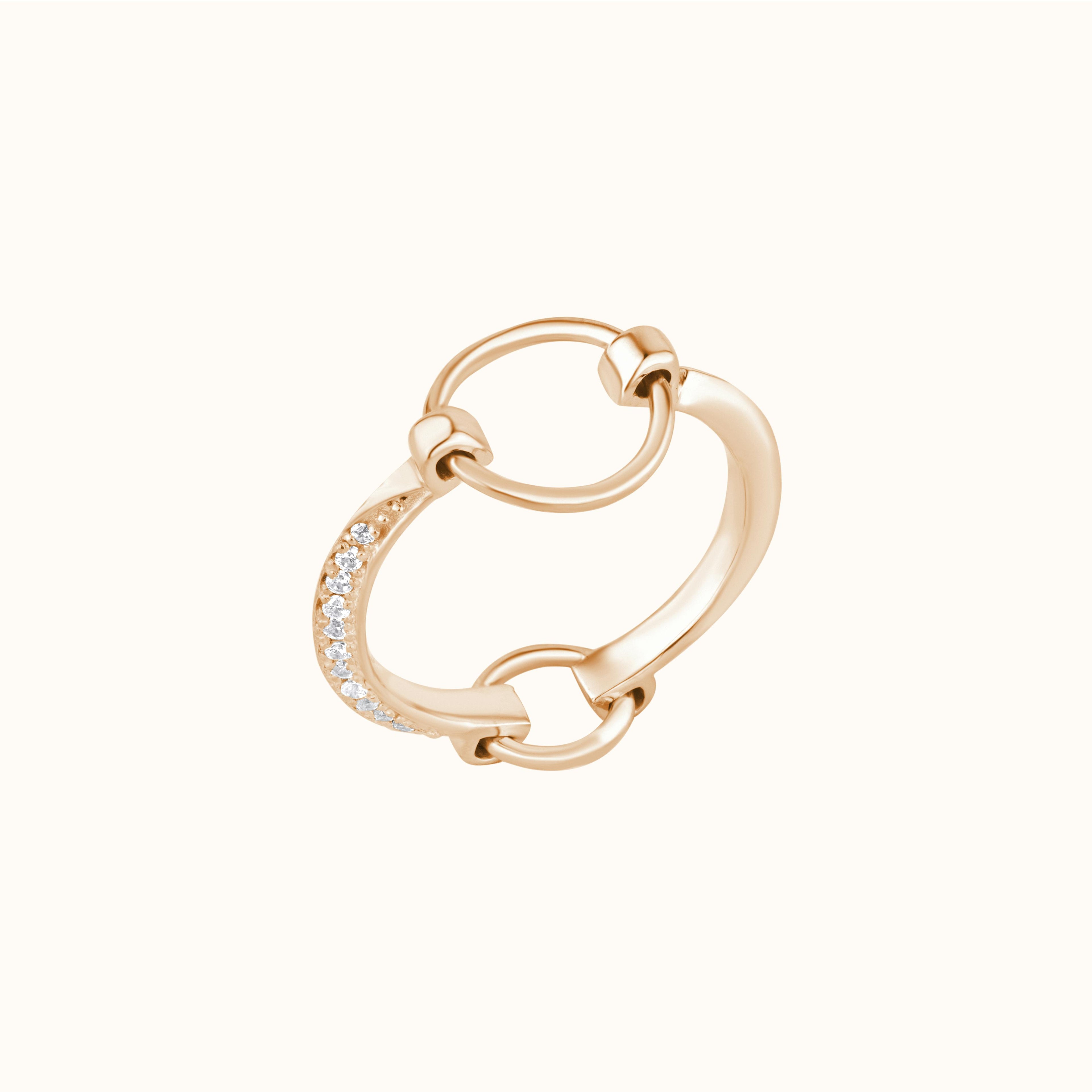 Gold-plated open link ring with sparkling cubic zirconia accents on one side
