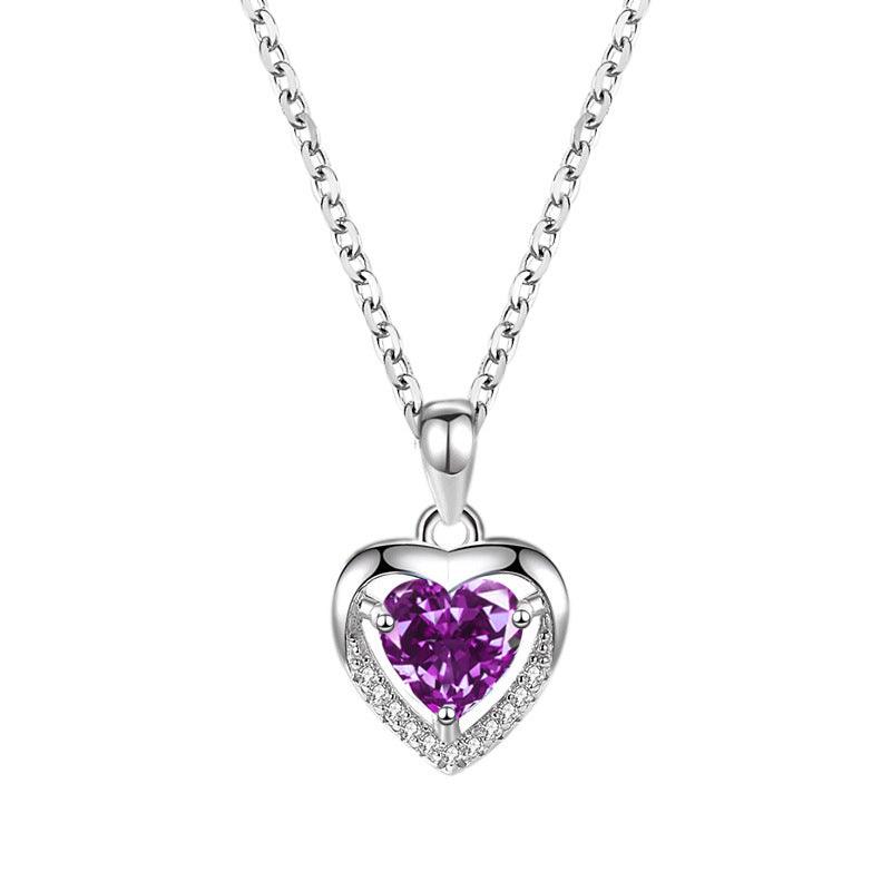 925 Heart-Shaped Rhinestone Luxury Personalized Necklace Purple