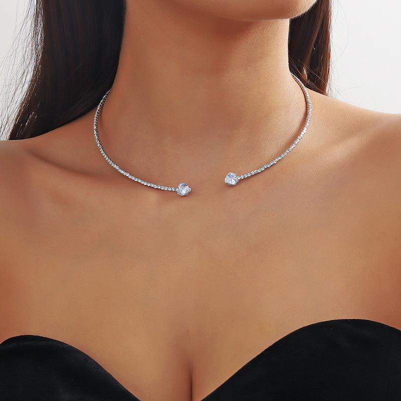 Rhinestone Heart Collar Necklace | Fashion Wear