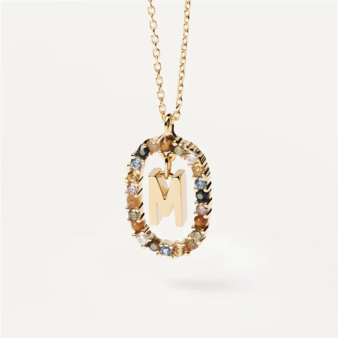 Rhinestone Alphabet Necklace 18K | Fashion Jewelry M