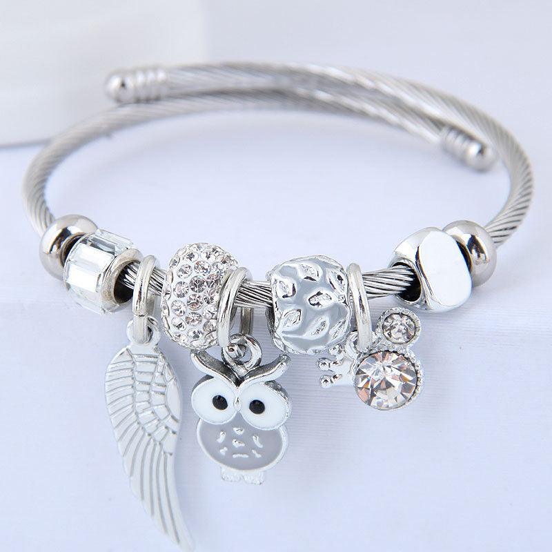 DIY Beaded Owl Angel Wings Pendant Bracelet | Daily Wear Grey