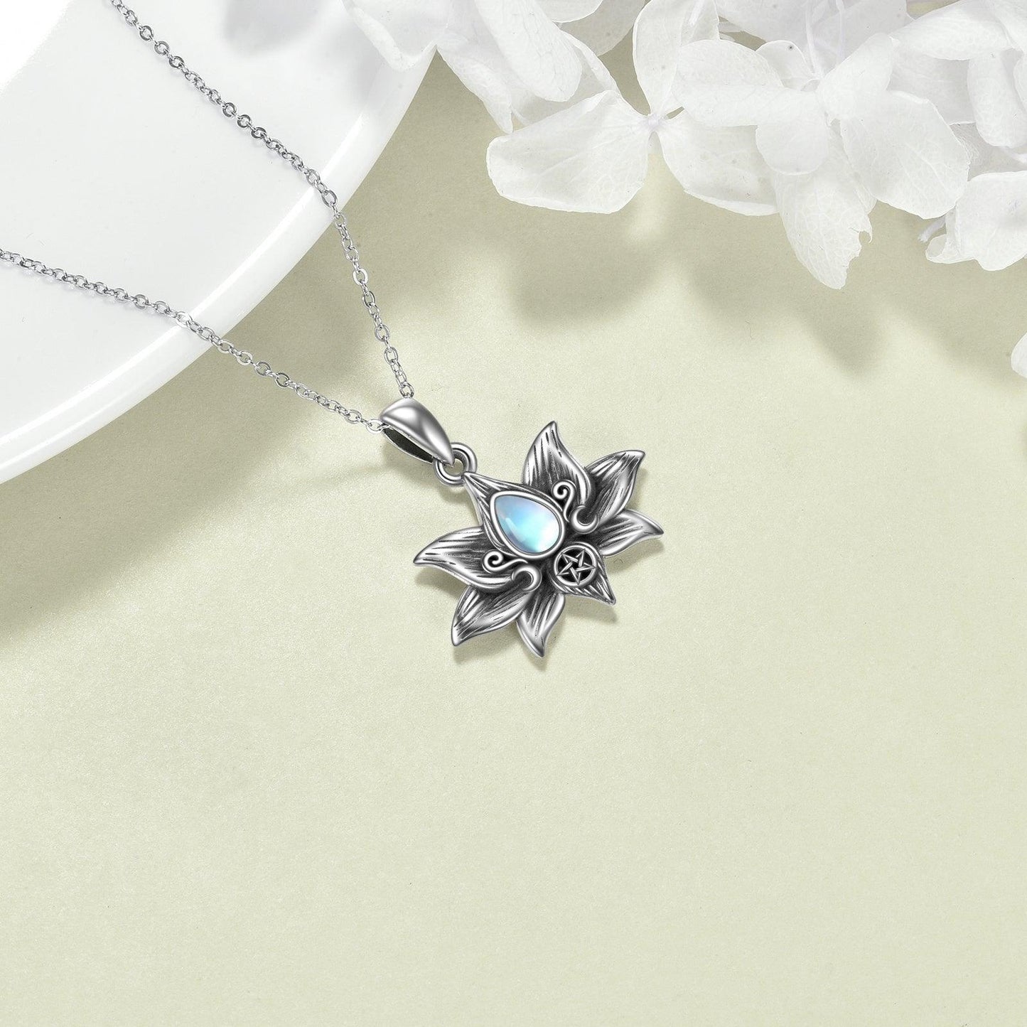 925 Silver Moonstone Lotus Necklace | Daily Wear