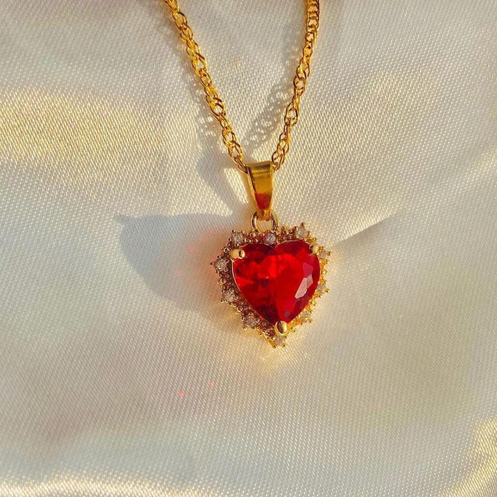Colorful Rhinestones Heart-shaped Necklace | Daily Wear Red