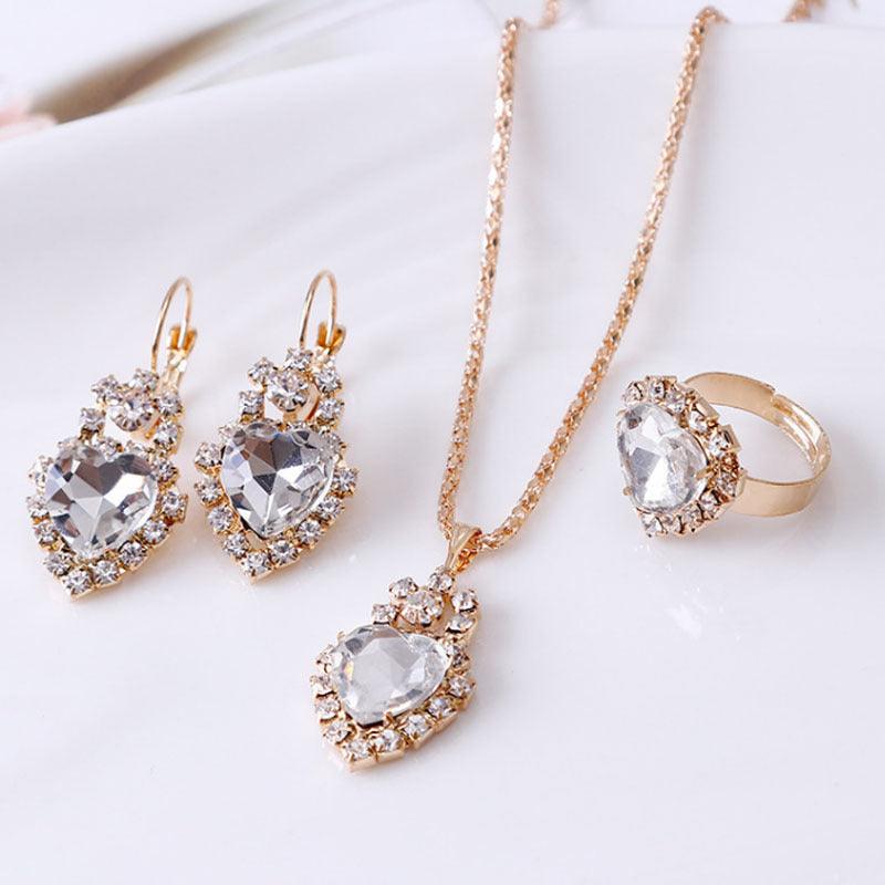 Water Drop Rhinestone Jewelry Set | Daily Wear Heart White