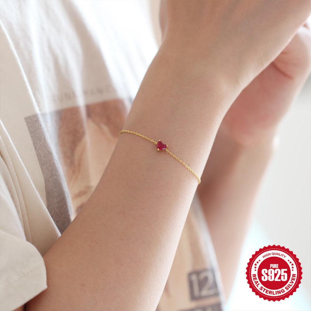 S925 Sterling Silver Little Red Heart Bracelet | Daily Wear