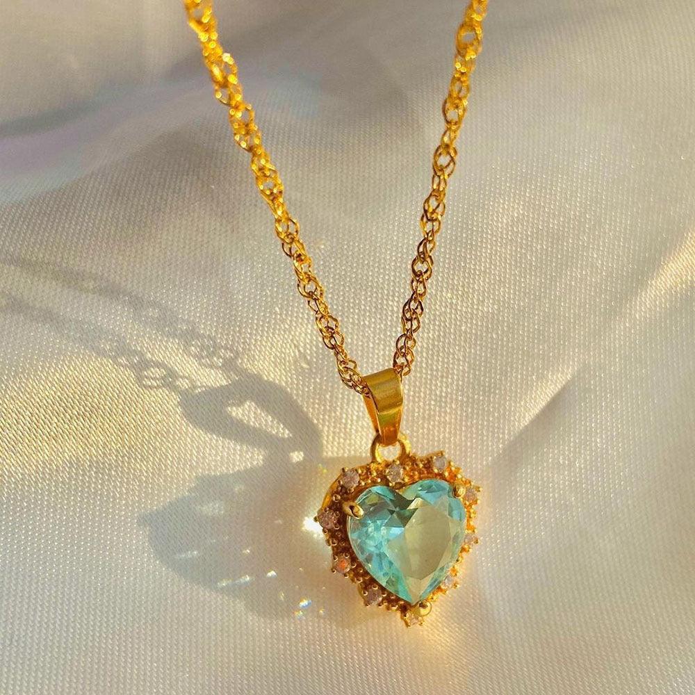 Colorful Rhinestones Heart-shaped Necklace | Daily Wear Light Blue