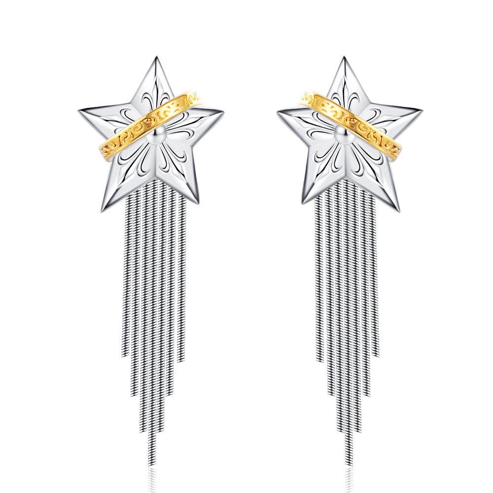 925 Sterling Silver Design Tassel Niche Earrings White Gold Color S925 Silver