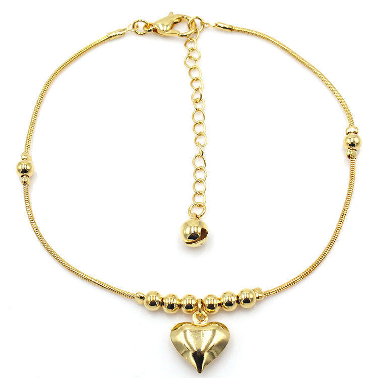 Trendy Gothic Golden Heart Pendant Anklet