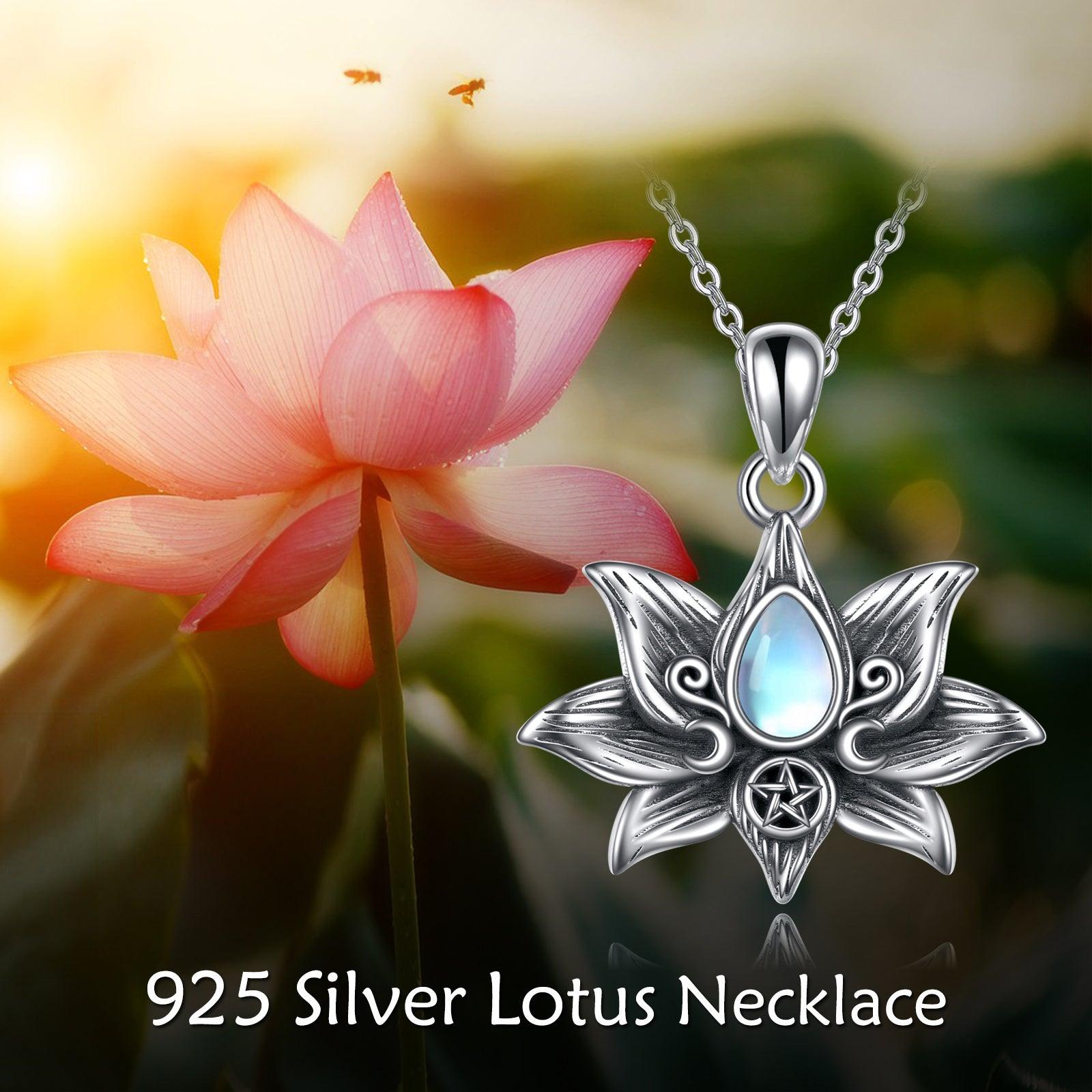 925 Silver Moonstone Lotus Necklace | Daily Wear