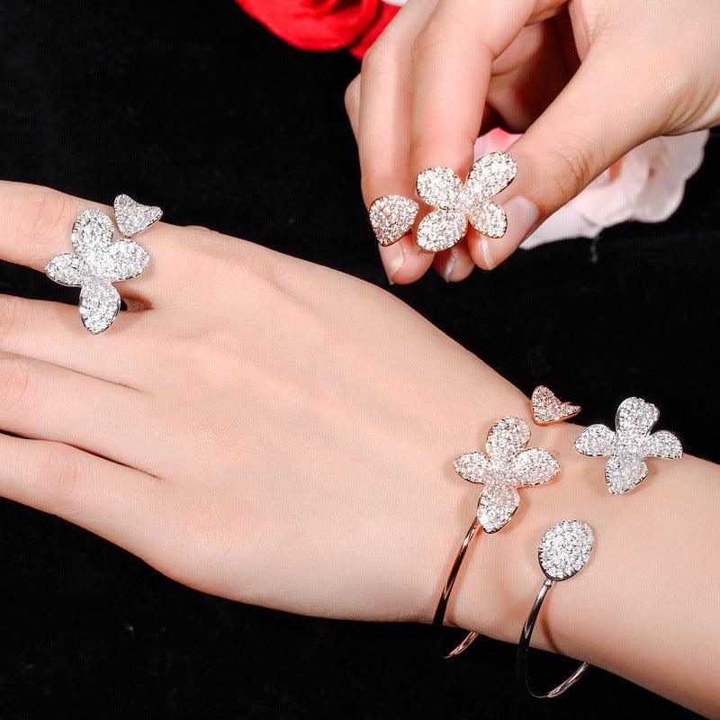 Adjustable Flower Bracelet And Ring | Party Wear
