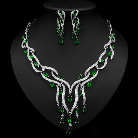 Crystal Zircon Tassel Pendant Set | Party Wear