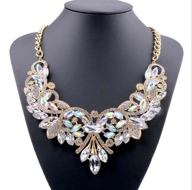 Diamond Alloy Flower Necklace | Party Wear White