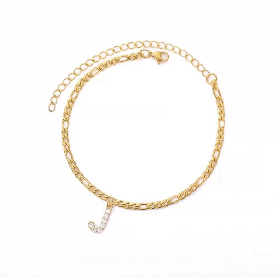 Ancient English Letter Pendant Anklet | Casual Collection Gold J