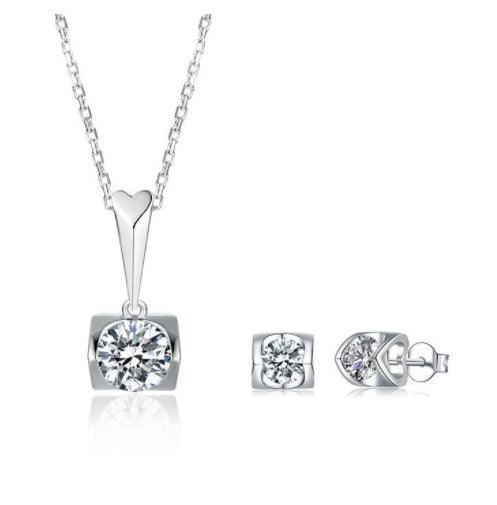 Sterling Silver Moissanite Stud Necklace Set