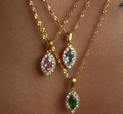 Olive Shaped Horse Eye Zircon Necklace | Daily Wear