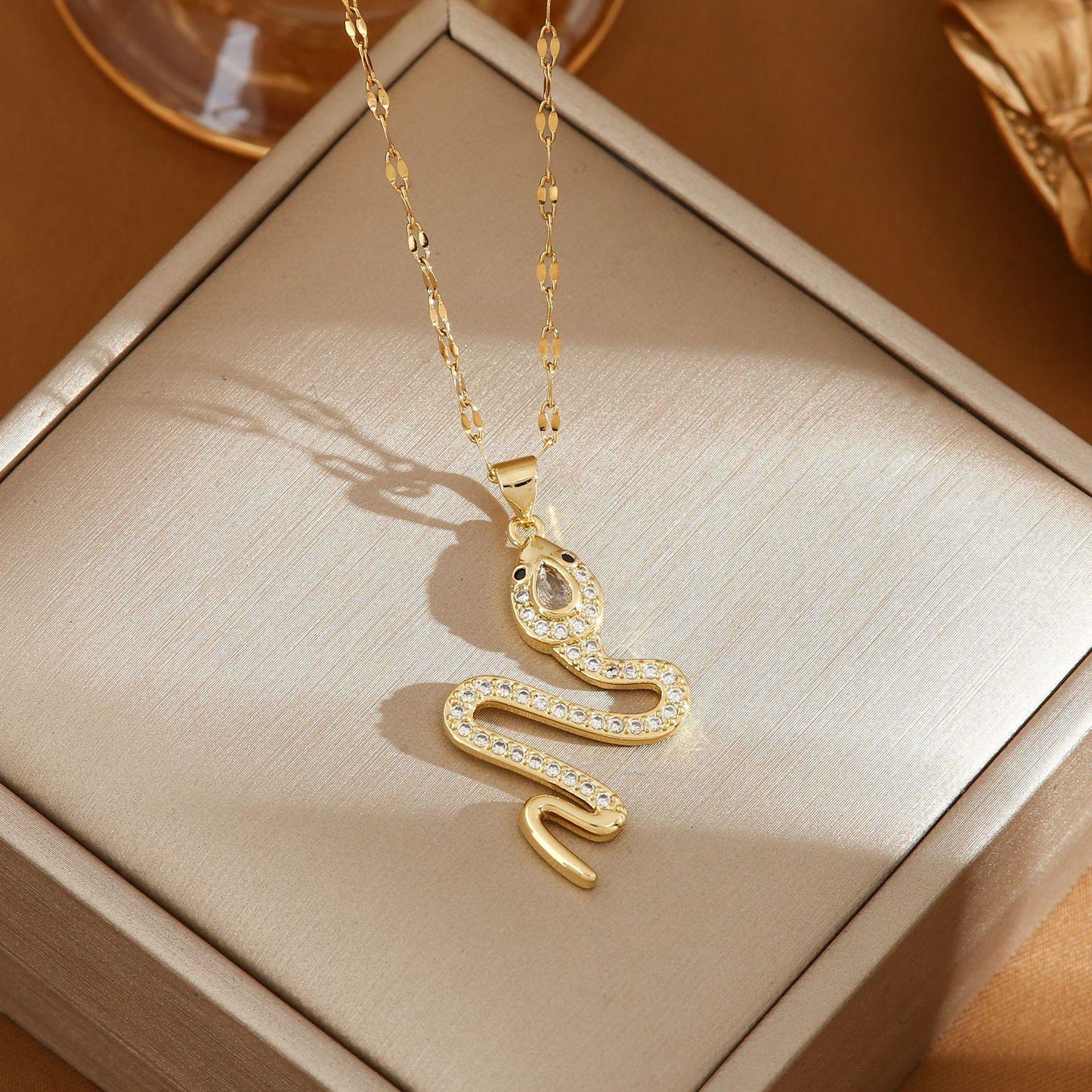 Snake Rhinestone Necklace | Fashion Jewelry Gold