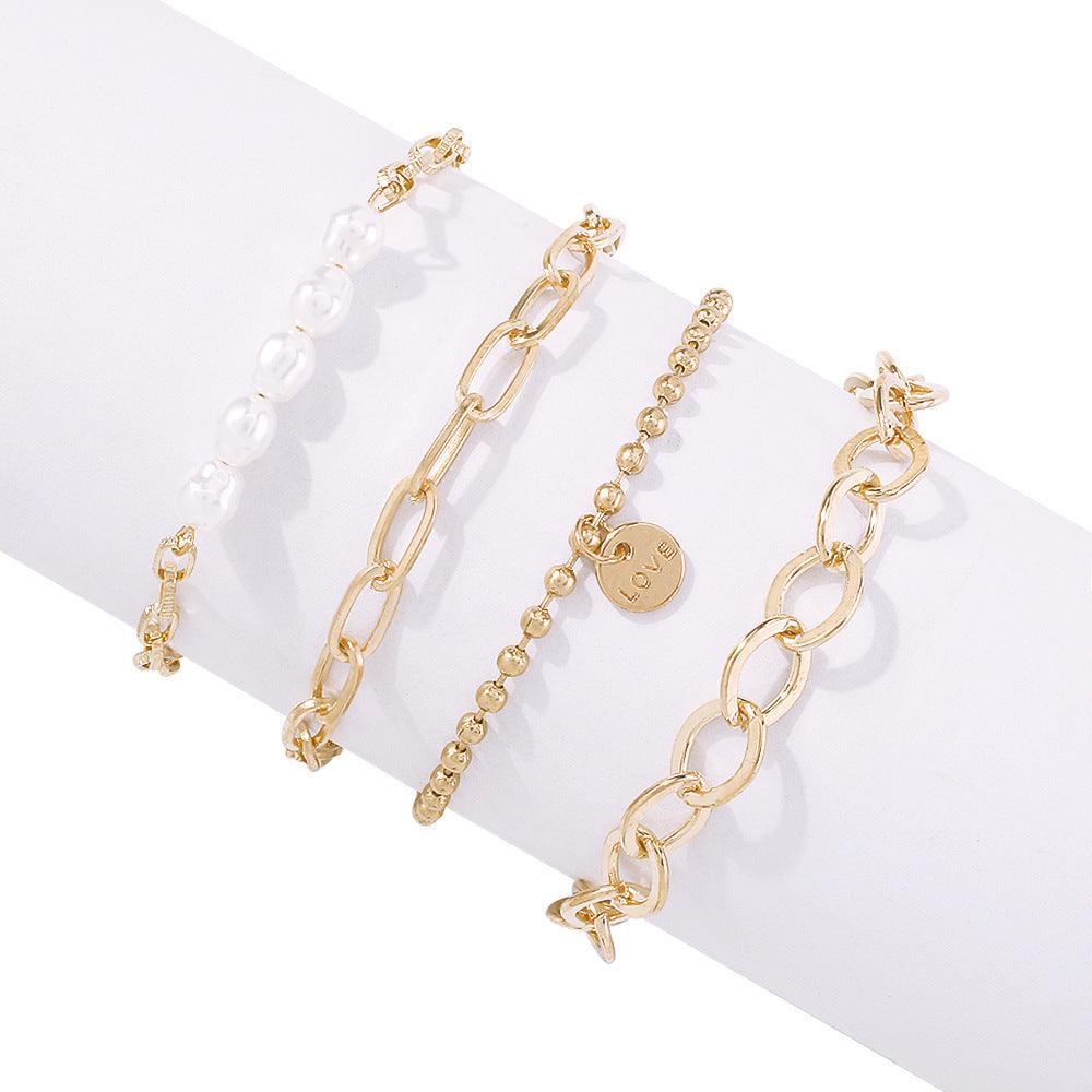 Geometric Retro Pearl Bracelet | Daily Wear Golden