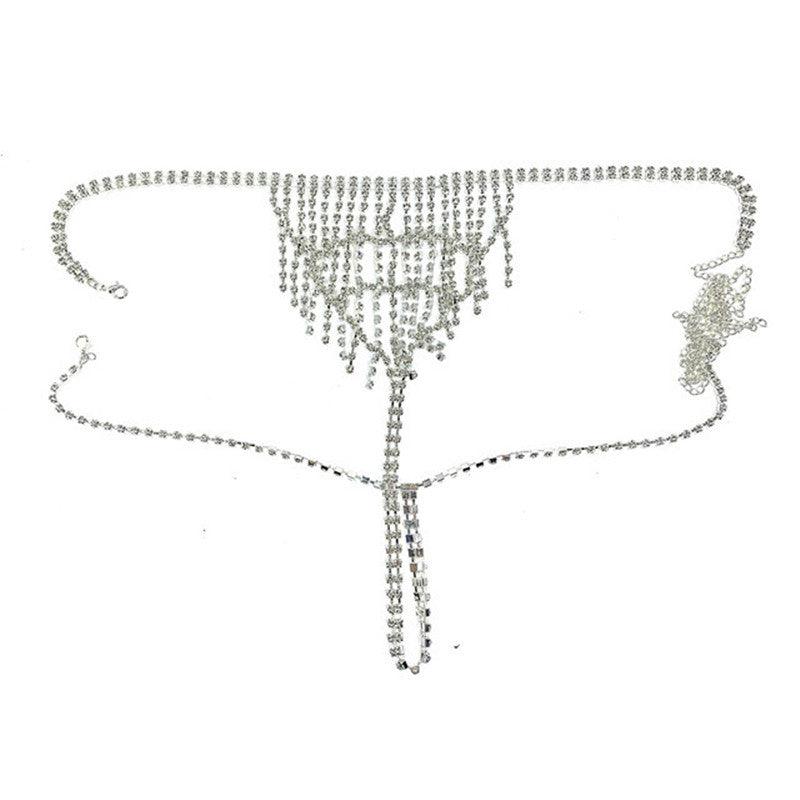 Multi-layer Rhinestone Waist Chain | Party Collection Silver Bra