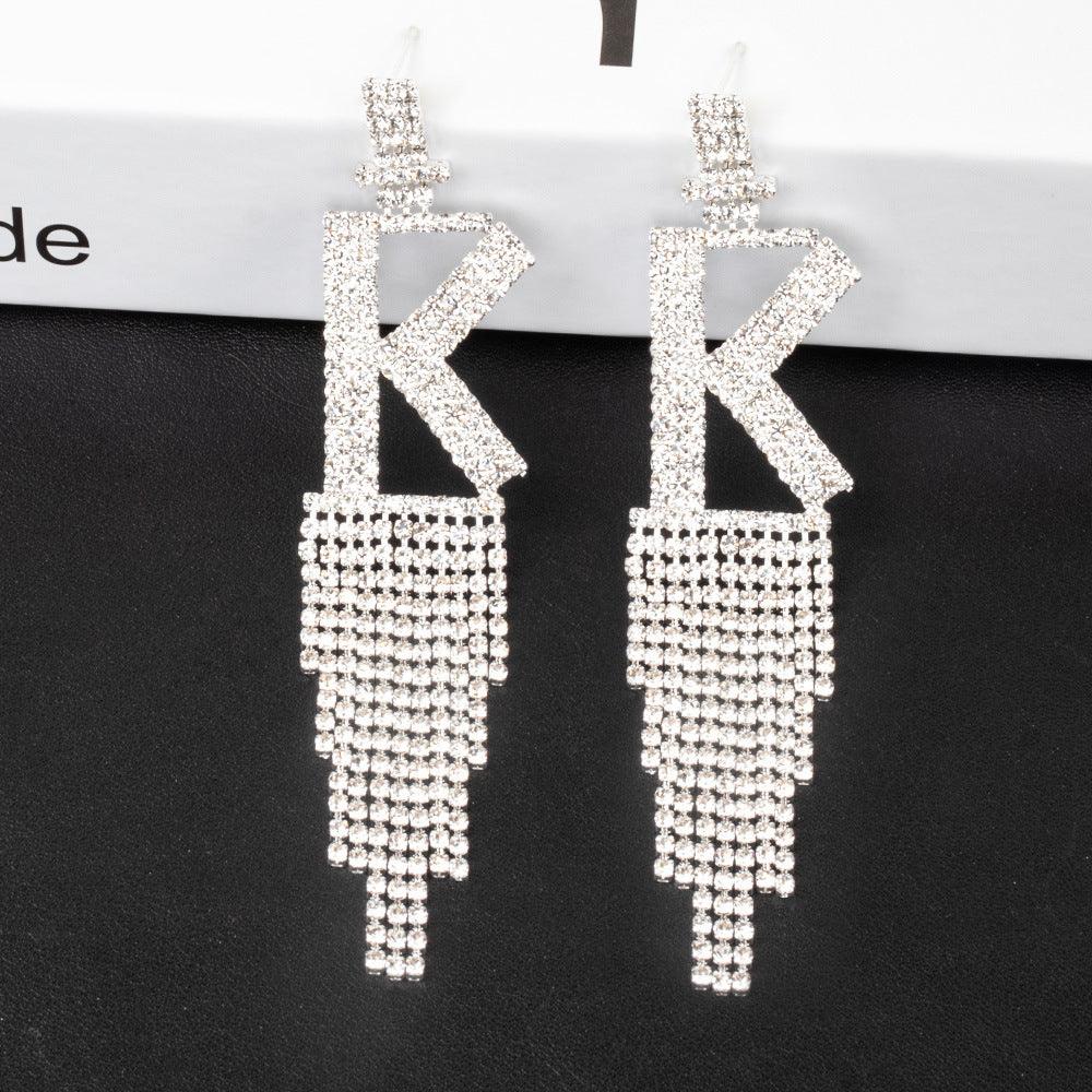 Silver Needle Rhinestone Letter B Earrings Silver K