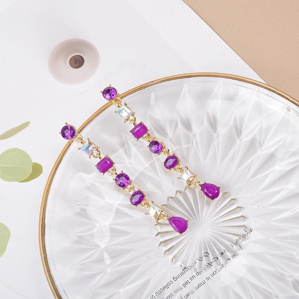 Multicolor Crystal Tassel Long Earrings | Daily Wear Purple