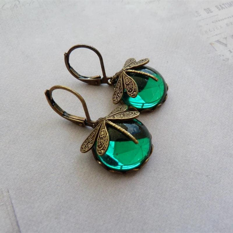 Hanging Vintage Dragonfly Pendant Earring | Daily Wear Green