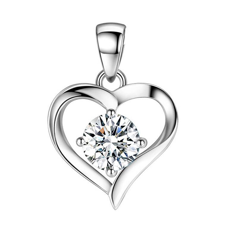S999 Sterling Silver Heart-Shaped Pendant White Diamond S925