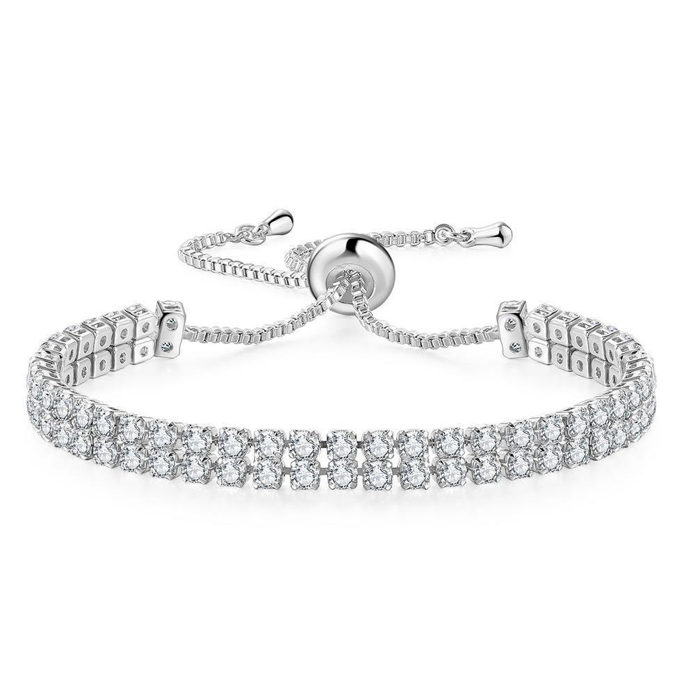 Fashion Double Row Zircon Bracelet | Fashion Jewelry Platinum White Stone