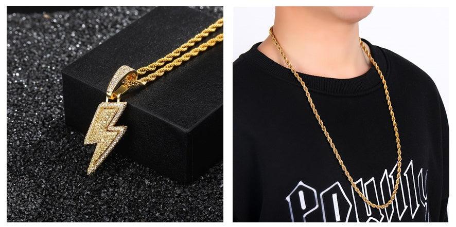 Lightning Hip Hop Pendant & Necklace 2025 Gold Set