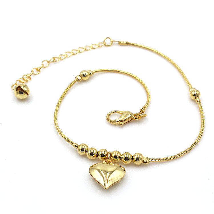 Trendy Gothic Golden Heart Pendant Anklet