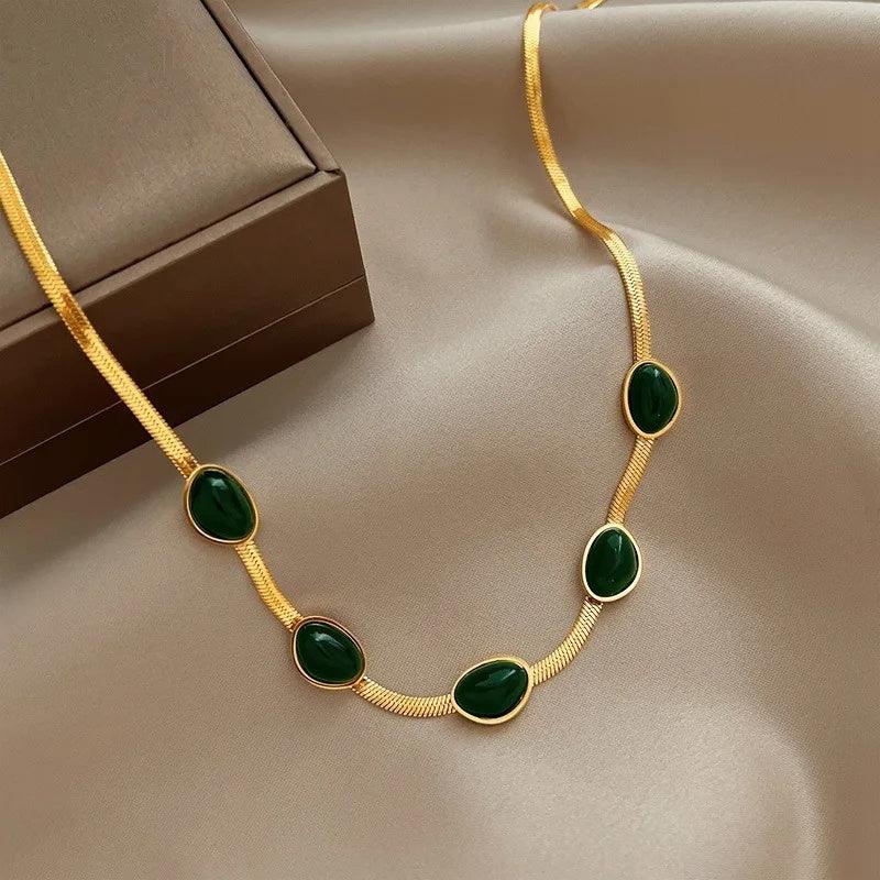 Green Crystal Snake Multilayer Necklace | Daily Jewelry Green Necklace 45.3cm