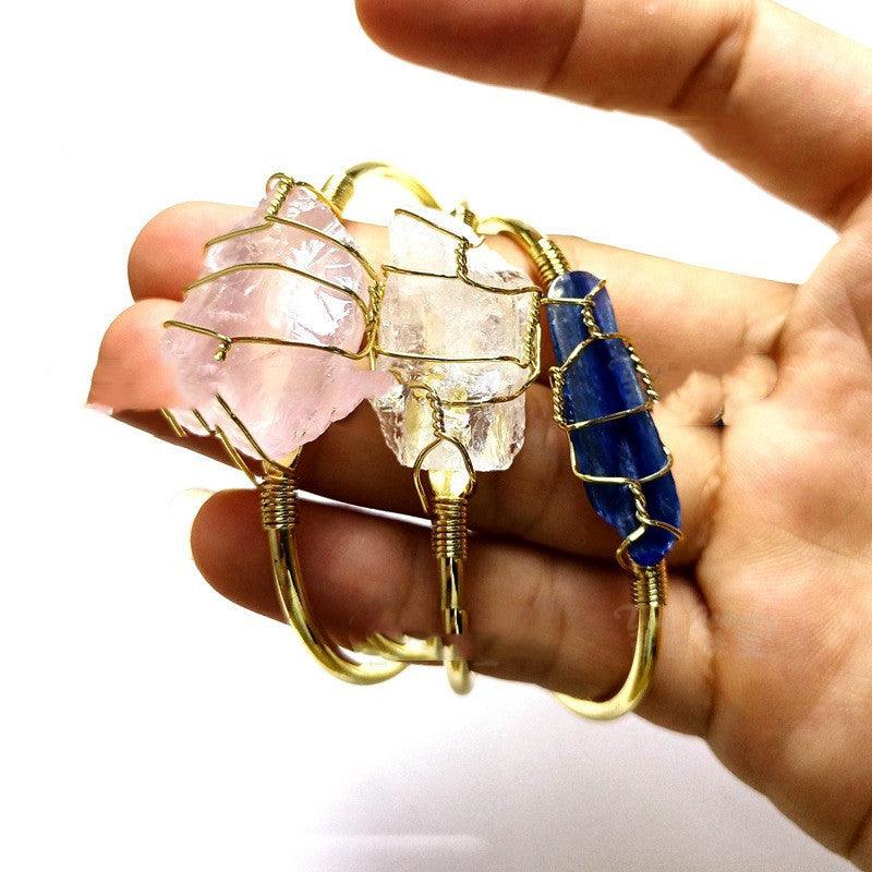 Natural Crystal Rough Stone Gold Winding Bracelet | Fashion Jewelry