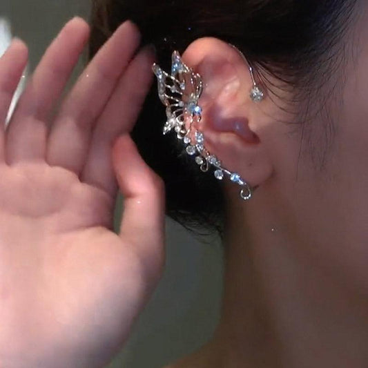 Women's Zircon Clip Wheat Earrings Silver Right