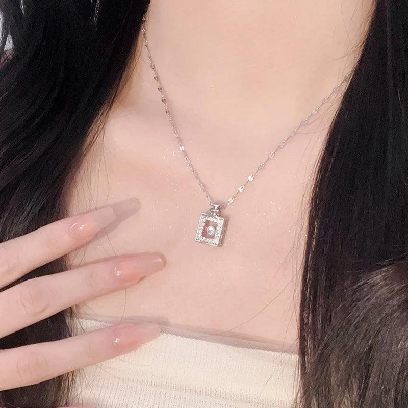 Perfume Bottle Necklace | Fashion Jewelry Silver
