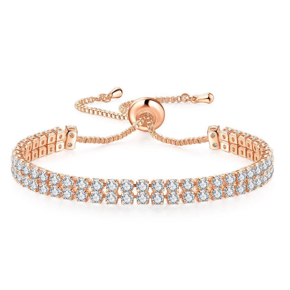 Fashion Double Row Zircon Bracelet | Fashion Jewelry Rose Gold White Stone