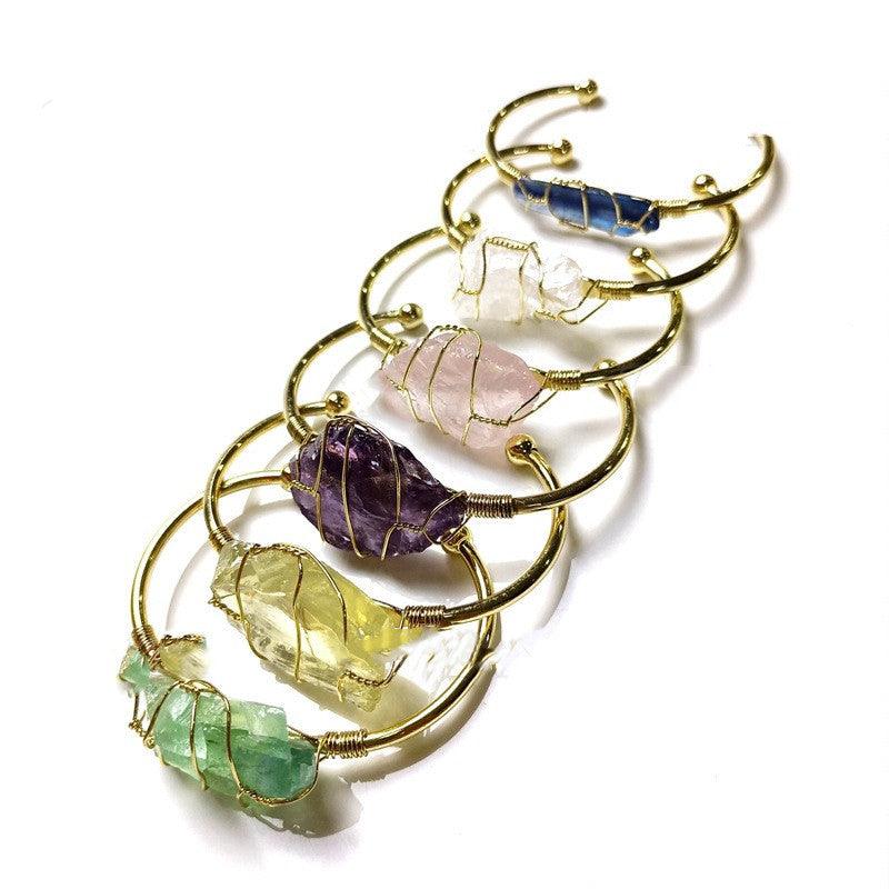 Natural Crystal Rough Stone Gold Winding Bracelet | Fashion Jewelry Mix