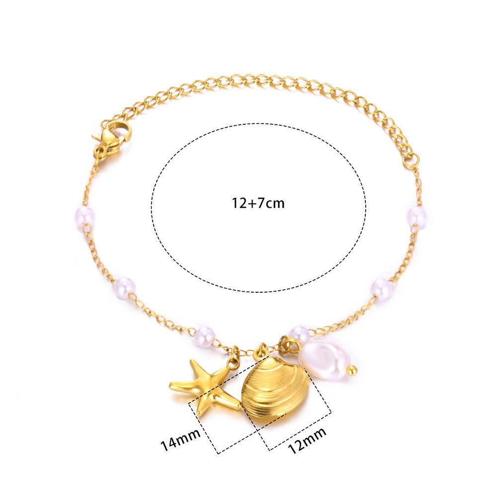 Shell Starfish Pendant Necklace | Beach Jewelry Bracelet Electroplated Gold
