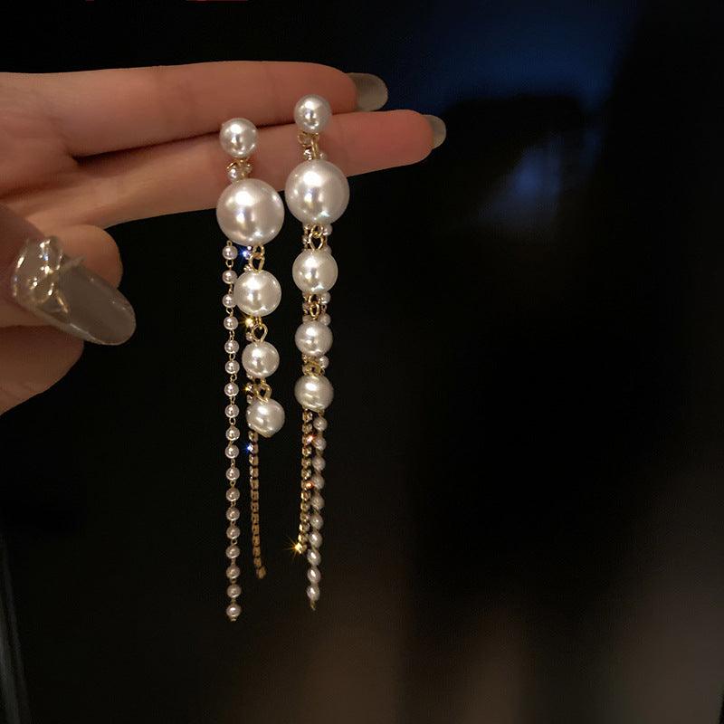 Pearl Tassel Long Earrings | Party Wear
