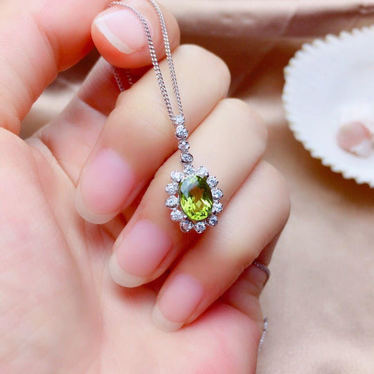 Olivine Set with Transparent Crystals - Daily Wear Pendant