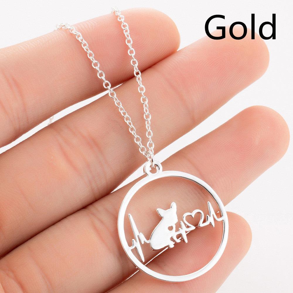 Pet Dog Paw Print Pendant Necklace | Pet Collection French Bulldog Gold 4