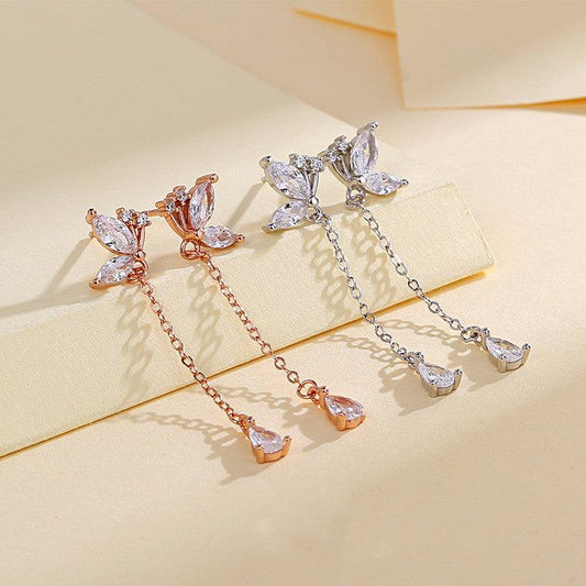 S925 Butterfly Zircon Tassel Earrings
