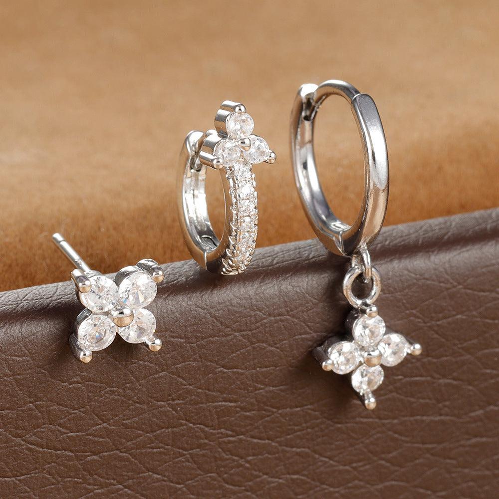 Four-Leaf Flower Stud Earrings | Daily Wear Silver And White