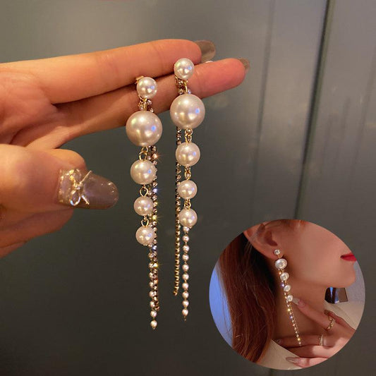 Pearl Tassel Long Earrings | Party Wear
