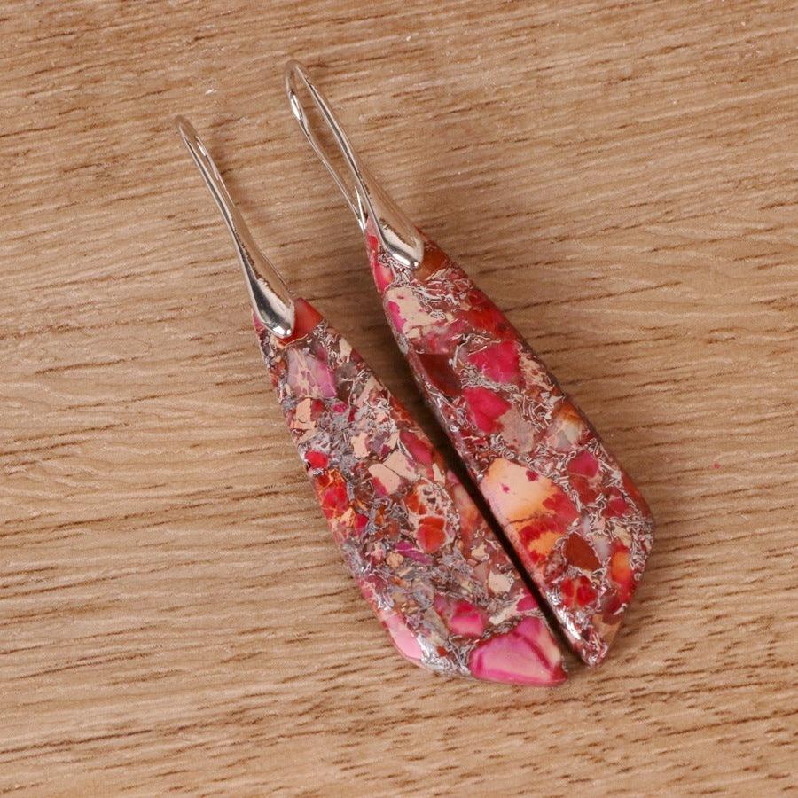 Bohemian Emperor Stone Geometric Earrings | Fashion Collection Red Silver