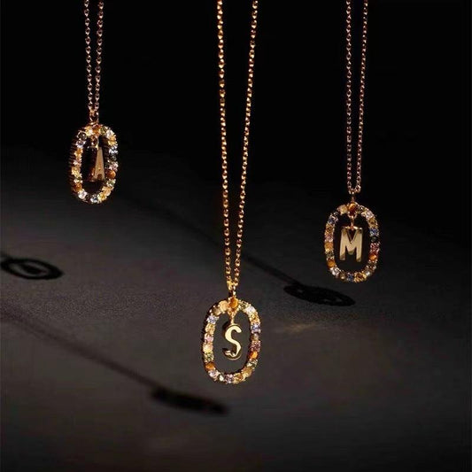 Rhinestone Alphabet Necklace 18K | Fashion Jewelry