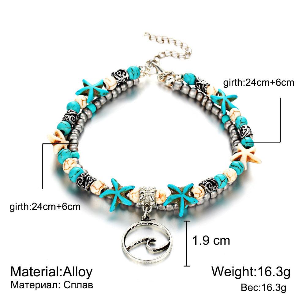 Green Blue Star Fish Beach Anklets | Beach Wear