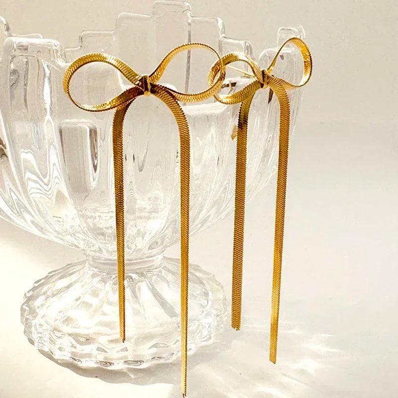 Non-tarnish Herringbone Bow Earrings